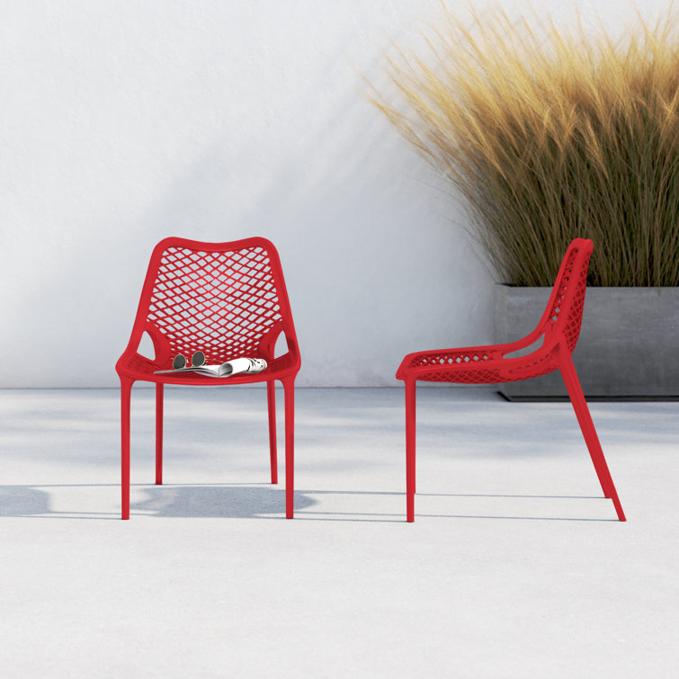Red Stackable Plastic Outdoor Dining Chairs, Set of 2