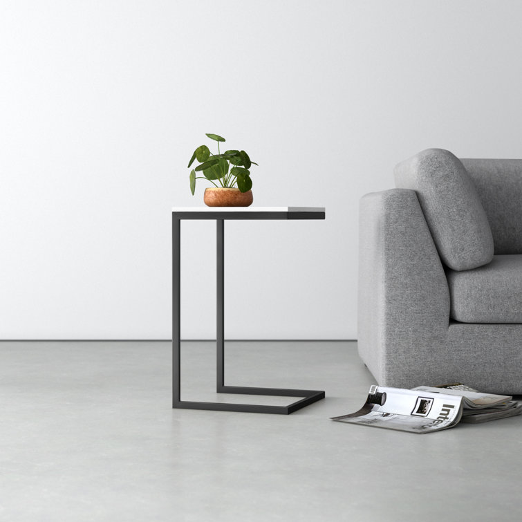 Cleo Modern C-Shape Black Iron & White Marble End Table