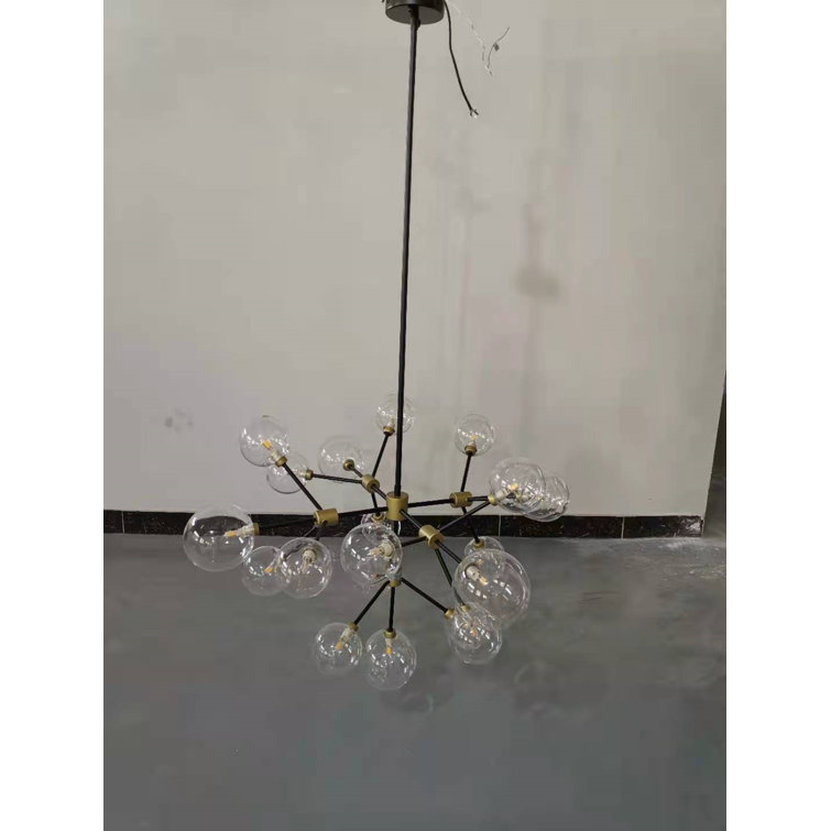 Black and Gold 20-Light Sputnik Chandelier with Glass Shades