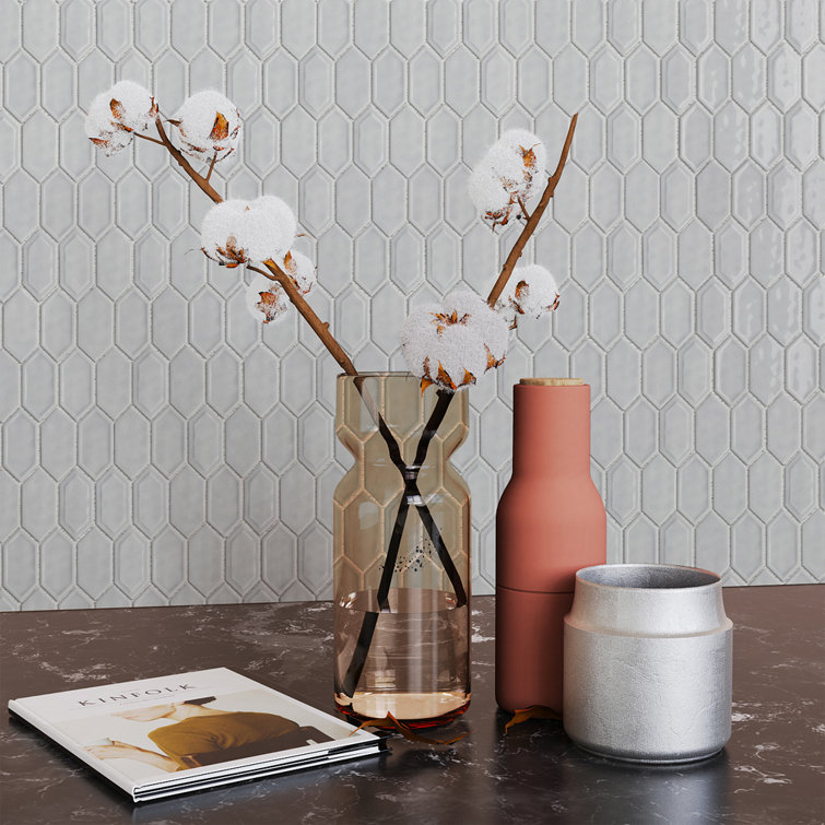 Gray Glass and Stone Mosaic Wall Tile Sheet