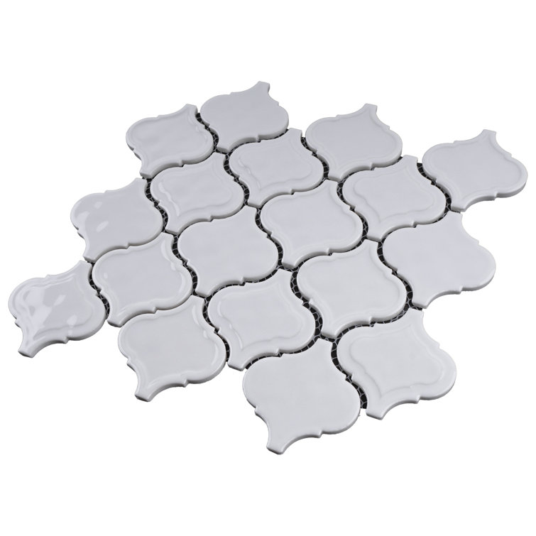 White Glass Arabesque Mosaic Wall Tile Sheet