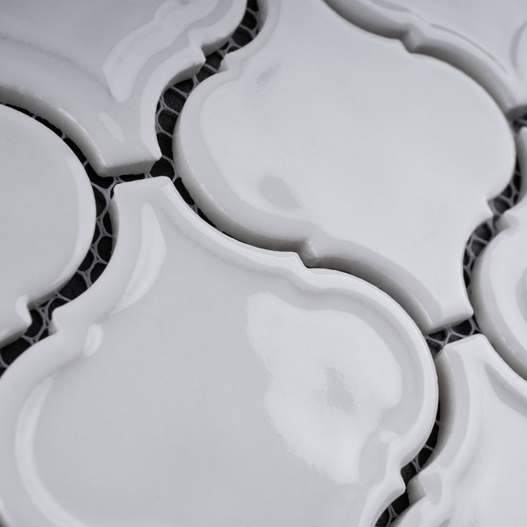 White Glass Arabesque Mosaic Wall Tile Sheet