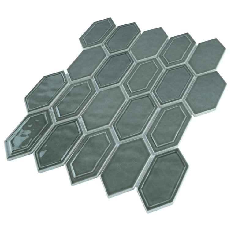 Bianca Green Glass and Stone Mosaic Wall Tile Sheet