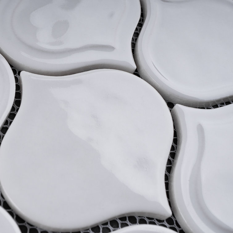 White Glass and Ceramic Irregular Mosaic Wall Tile