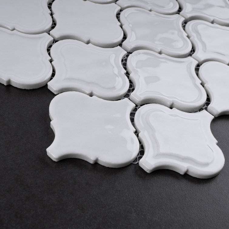 White Glass Arabesque Mosaic Wall Tile Sheet