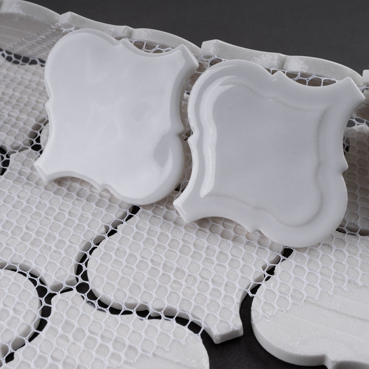 White Glass Arabesque Mosaic Wall Tile Sheet