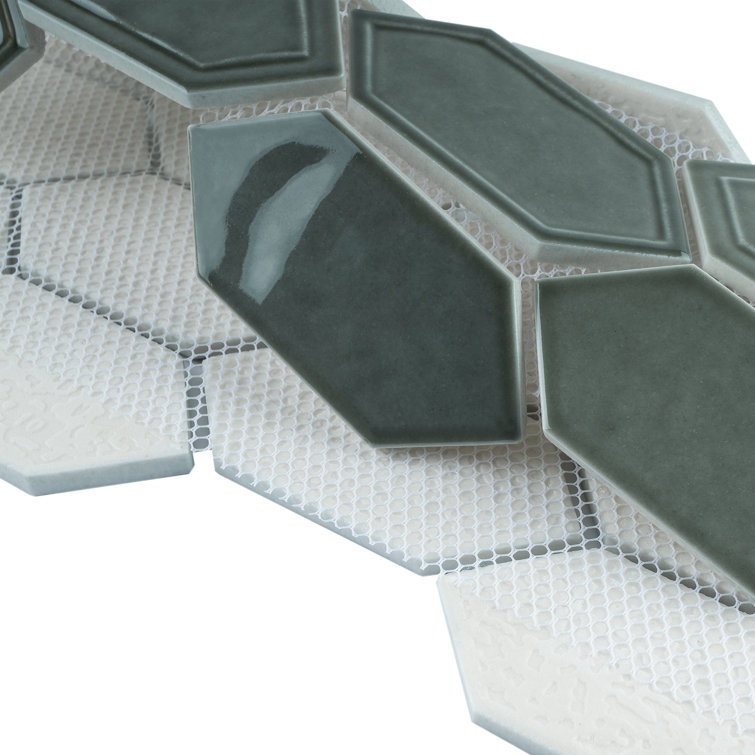 Bianca Green Glass and Stone Mosaic Wall Tile Sheet