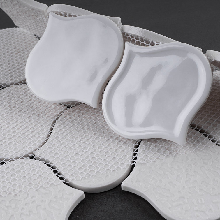 White Glass and Ceramic Irregular Mosaic Wall Tile
