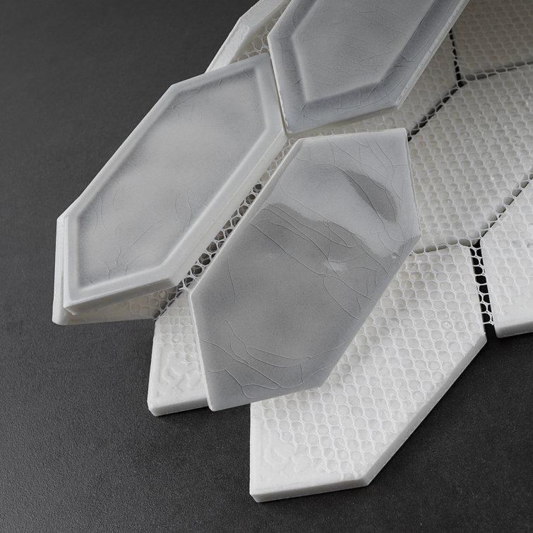 Gray Glass and Stone Mosaic Wall Tile Sheet