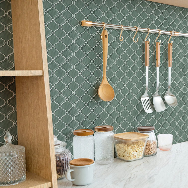 Arabesque Green Glass Mosaic Wall Tile Sheet