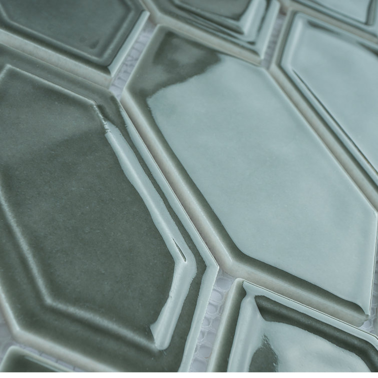 Bianca Green Glass and Stone Mosaic Wall Tile Sheet