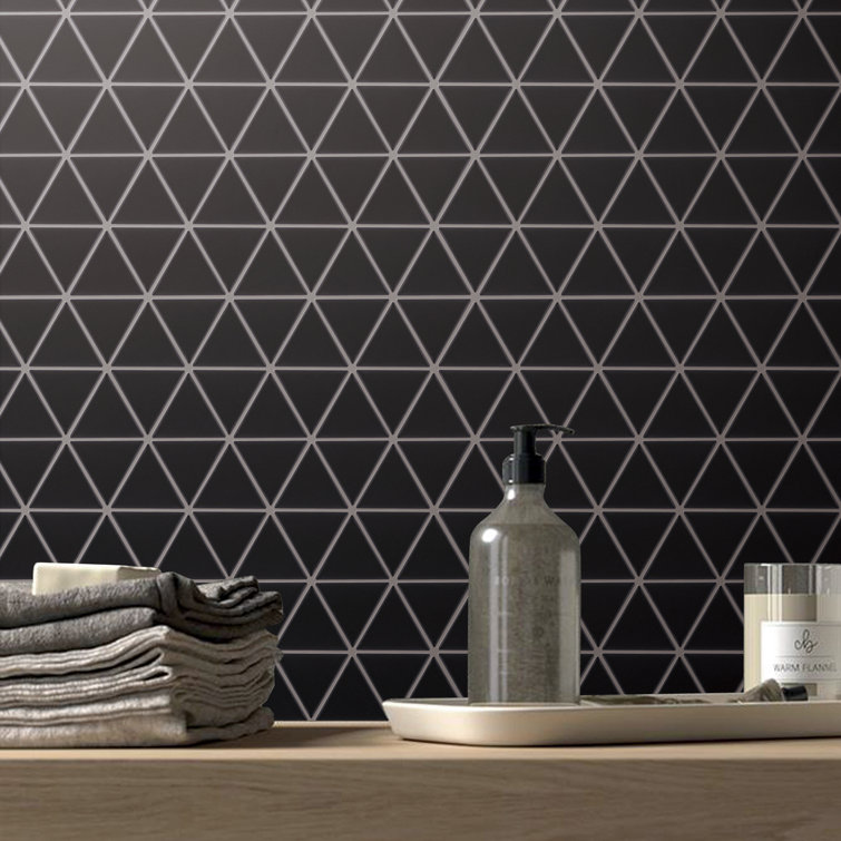 Black Porcelain Grid Mosaic Wall & Floor Tile, 10'' x 11.25''