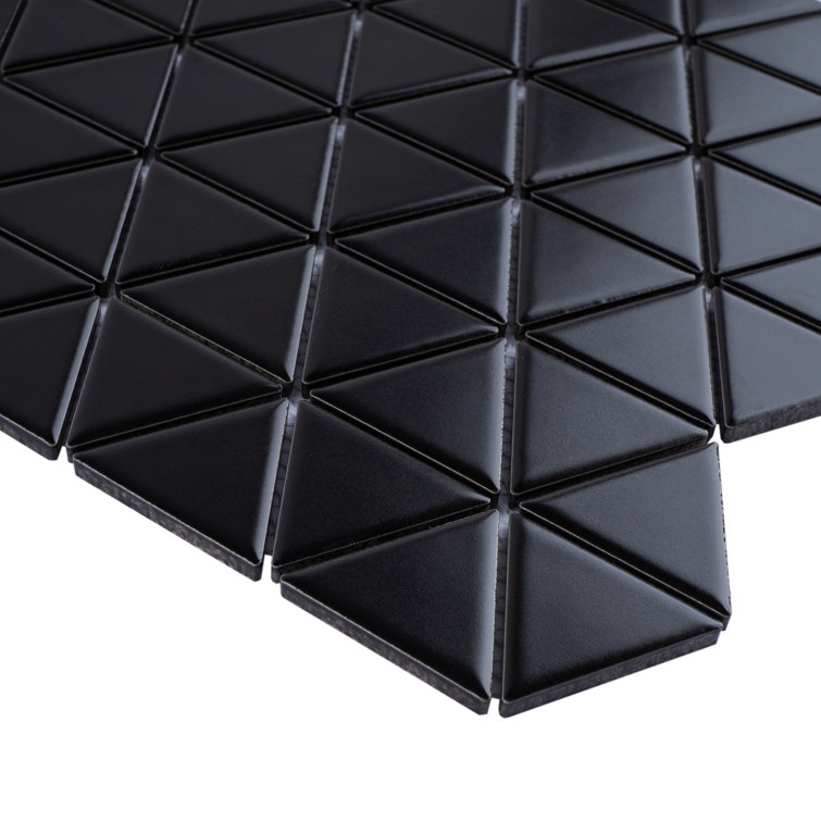 Black Porcelain Grid Mosaic Wall & Floor Tile, 10'' x 11.25''