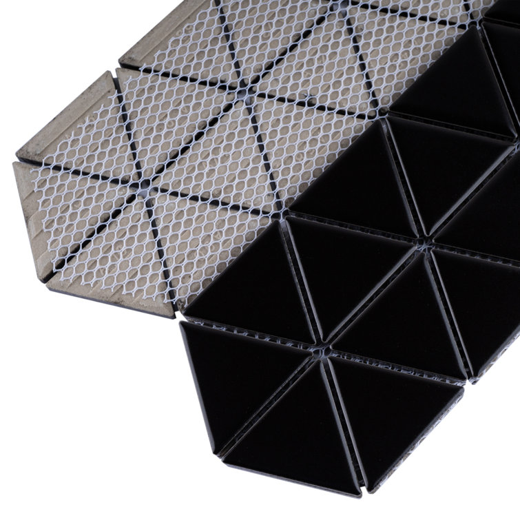 Black Porcelain Grid Mosaic Wall & Floor Tile, 10'' x 11.25''
