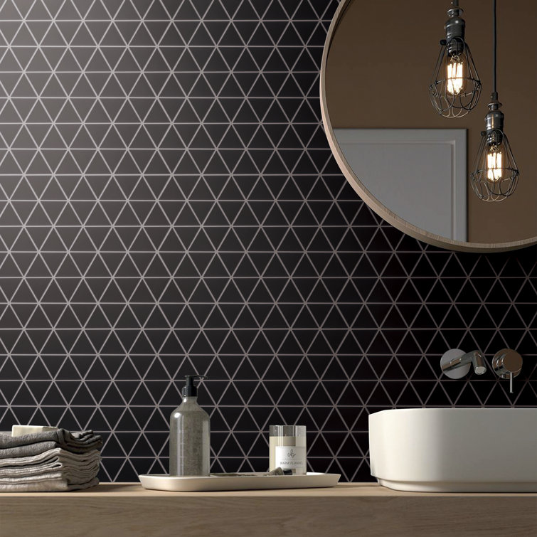 Black Porcelain Grid Mosaic Wall & Floor Tile, 10'' x 11.25''