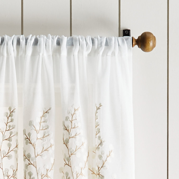 Ivory Floral Embroidery Sheer Rod Pocket Curtain Panels, 95"