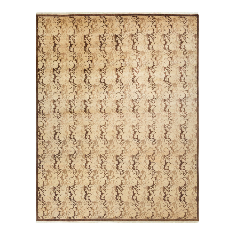 Hand-Knotted Walnut Floral Wool Rectangular Area Rug