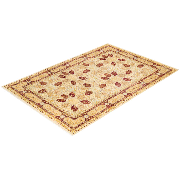Ivory Hand-Knotted Wool Rectangular Area Rug 6' 1" x 9' 0"