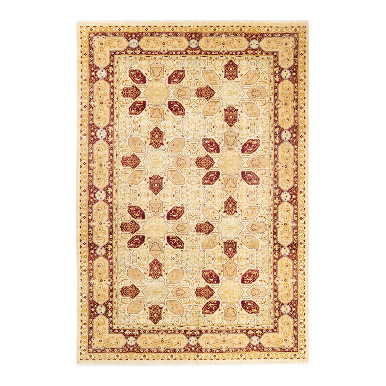 Ivory Hand-Knotted Wool Rectangular Area Rug 6' 1" x 9' 0"