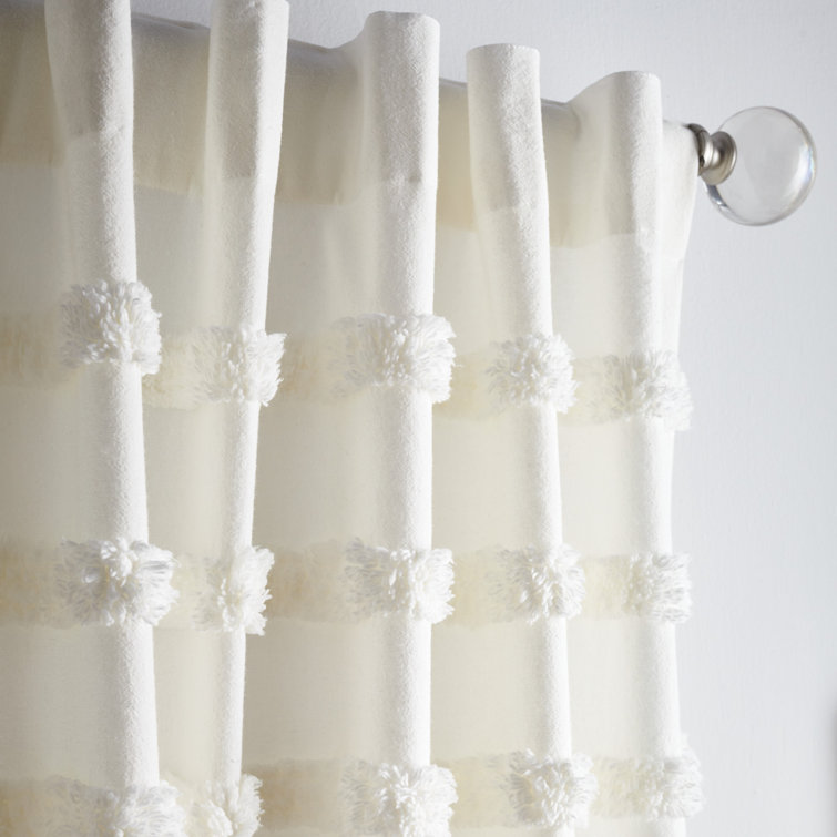 Water's Edge White Cotton Light-Filtering Curtain Panels, 50" x 84"