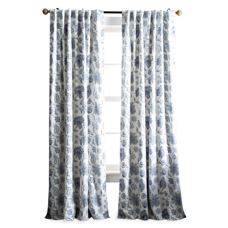 Indigo Floral Blackout Cotton Blend Curtain Panels, 50" x 95"