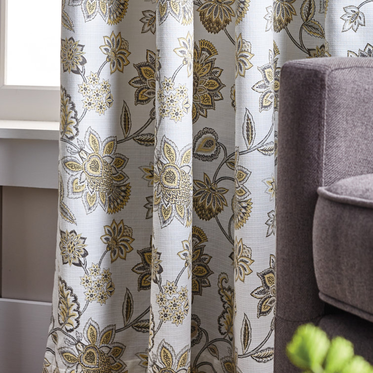 Indigo Floral Blackout Cotton Blend Curtain Panels, 50" x 95"