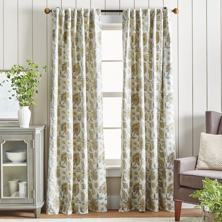 Indigo Floral Blackout Cotton Blend Curtain Panels, 50" x 95"