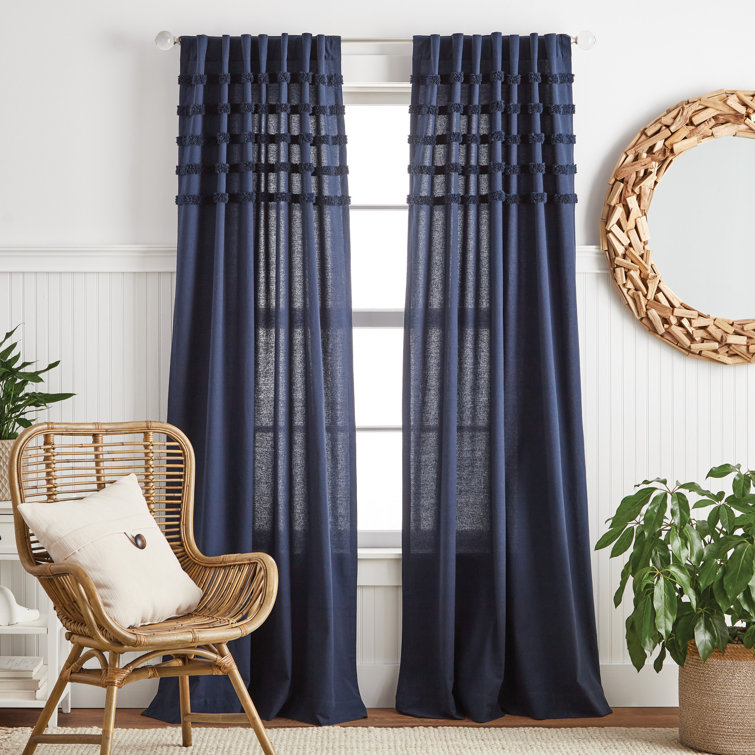 Water's Edge White Cotton Light-Filtering Curtain Panels, 50" x 84"