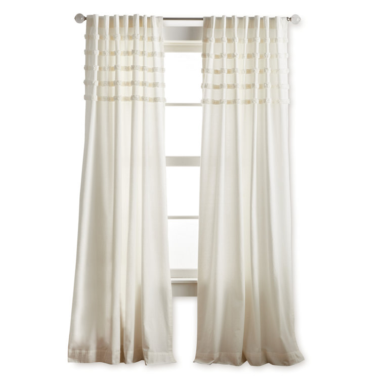 Water's Edge White Cotton Light-Filtering Curtain Panels, 50" x 84"