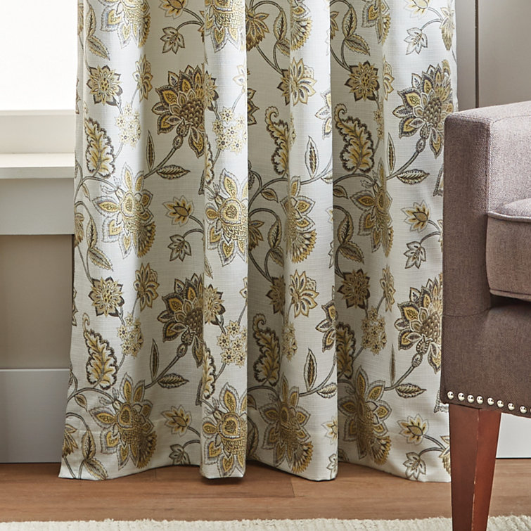 Indigo Floral Blackout Cotton Blend Curtain Panels, 50" x 95"