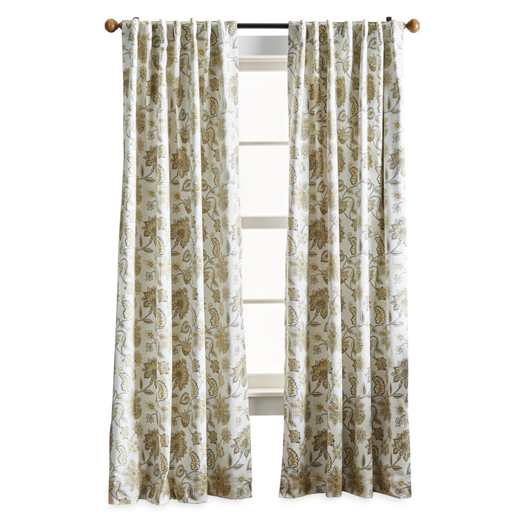 Indigo Floral Blackout Cotton Blend Curtain Panels, 50" x 95"