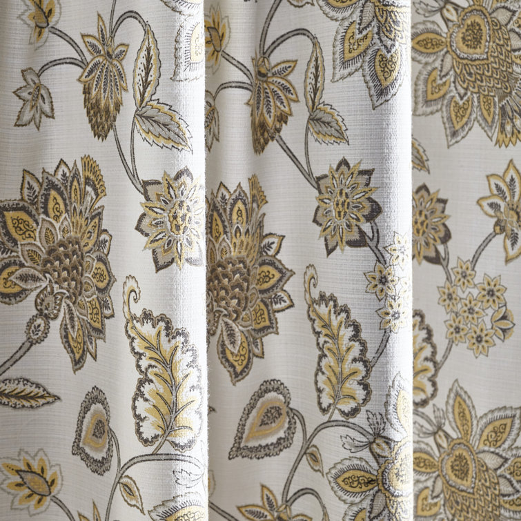 Indigo Floral Blackout Cotton Blend Curtain Panels, 50" x 95"