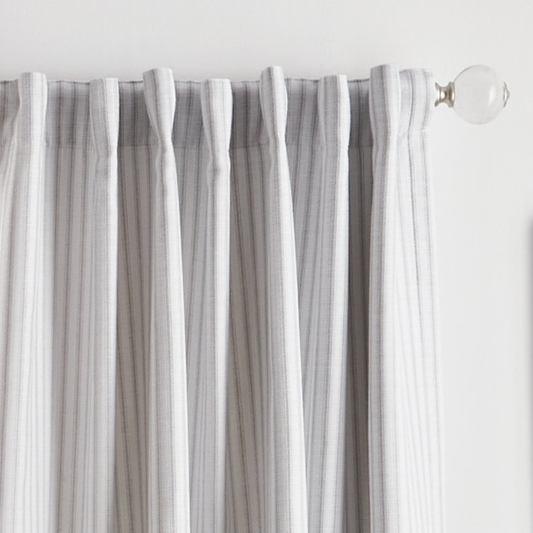 Gray Striped Cotton Blend Blackout Curtain Panels, 95" Length