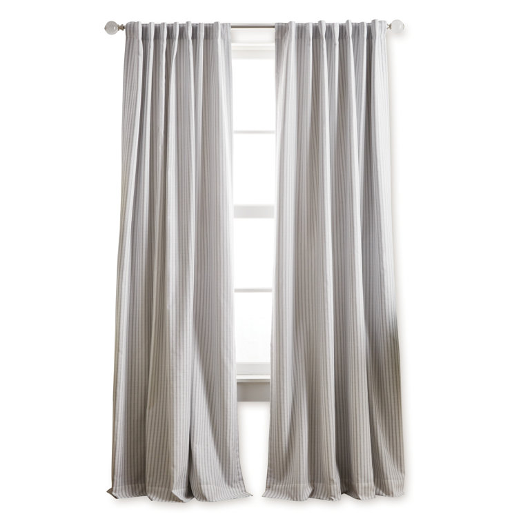 Gray Striped Cotton Blend Blackout Curtain Panels, 95" Length