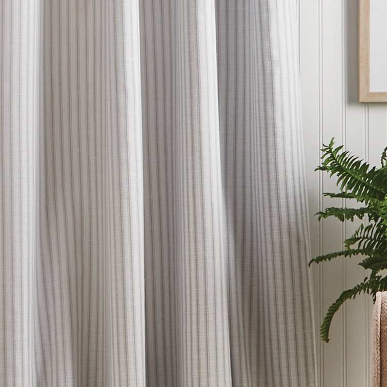 Gray Striped Cotton Blend Blackout Curtain Panels, 95" Length