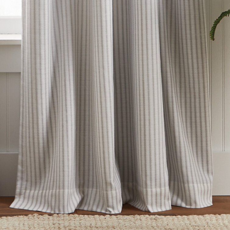 Gray Striped Cotton Blend Blackout Curtain Panels, 95" Length