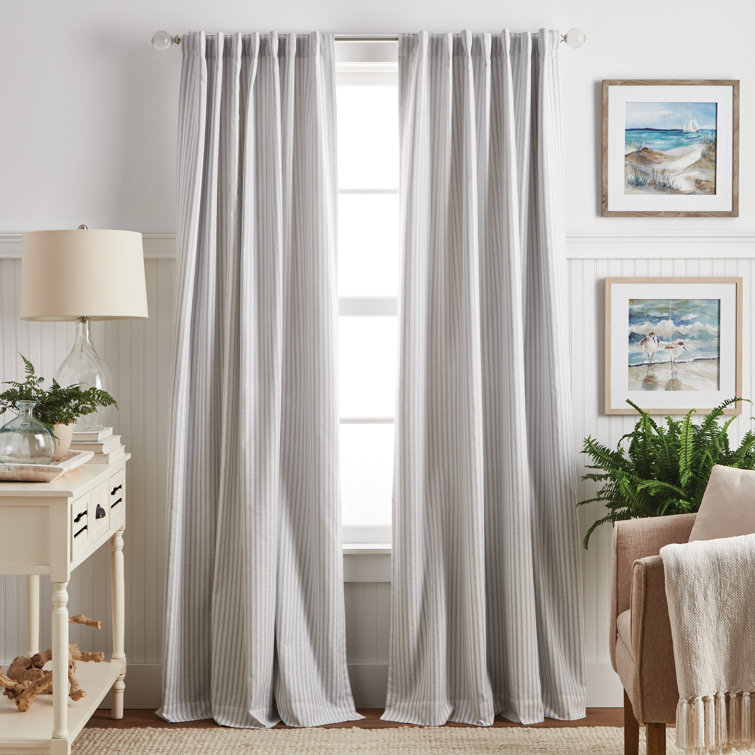 Gray Striped Cotton Blend Blackout Curtain Panels, 95" Length