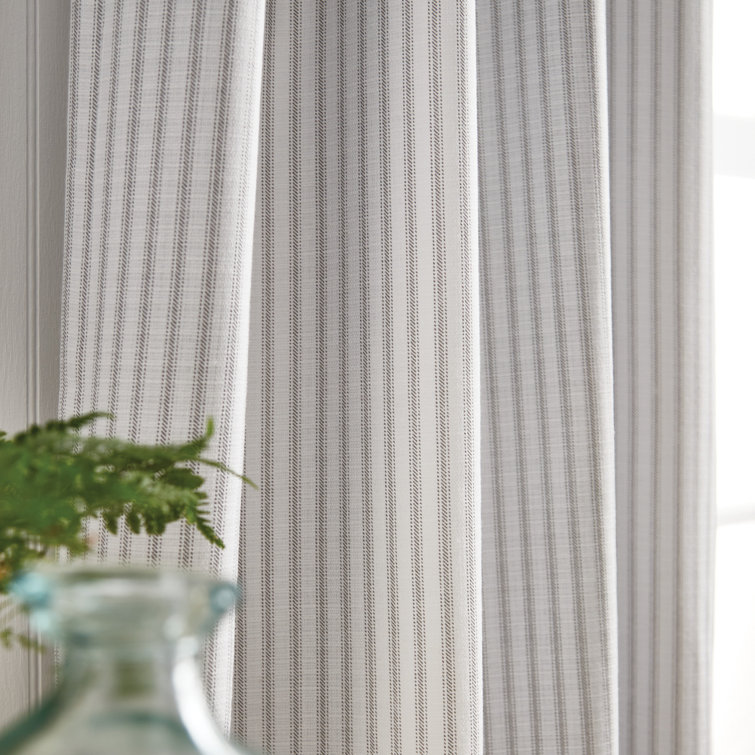 Gray Striped Cotton Blend Blackout Curtain Panels, 95" Length