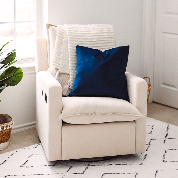 Ivory Polyester Blend Reclining Glider with USB Port