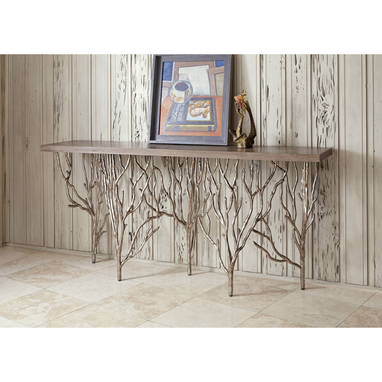 Ivory Ceruse Oak and Champagne Aluminum Console Table