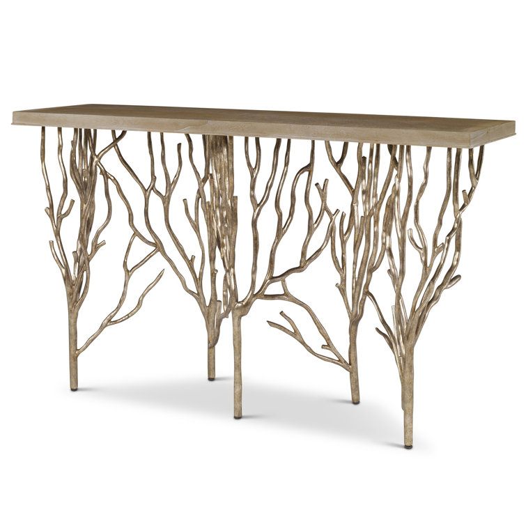 Ivory Ceruse Oak and Champagne Aluminum Console Table