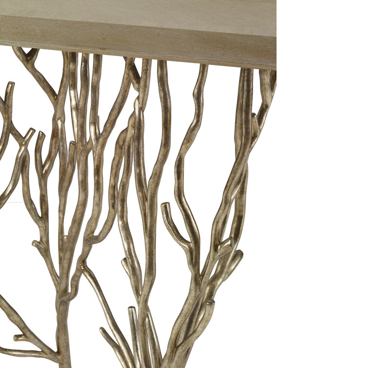 Ivory Ceruse Oak and Champagne Aluminum Console Table