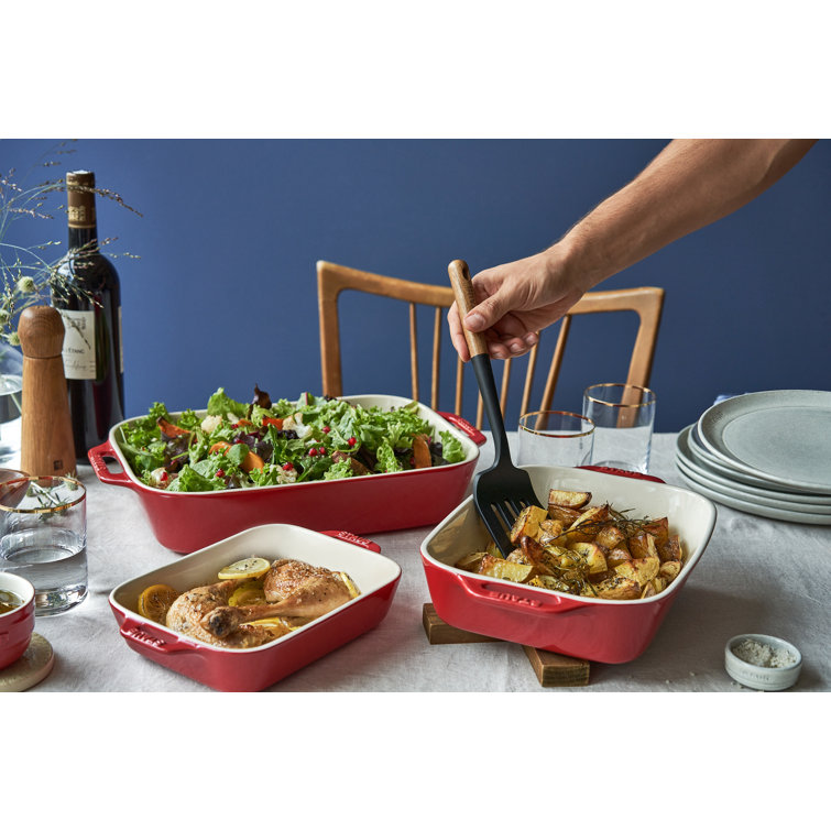 Cherry Red Ceramic 3-Piece Rectangular Baking Dish Set