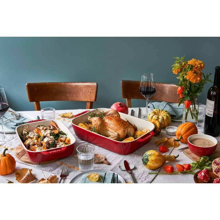 Cherry Red Ceramic 3-Piece Rectangular Baking Dish Set