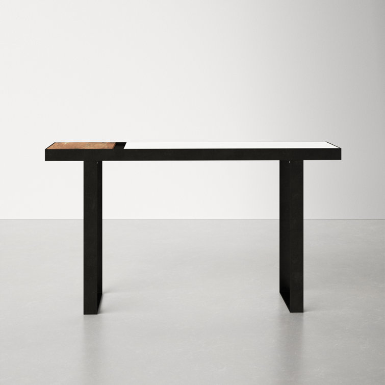 Blox 50'' Black Iron Frame Console Table with Marble and Acacia Wood