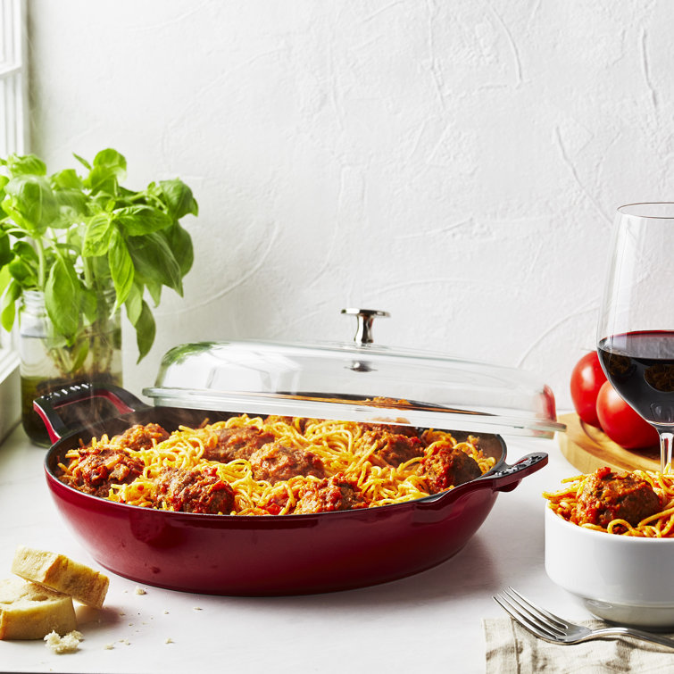Cherry Red Cast Iron 3.5-Qt Braiser with Glass Lid