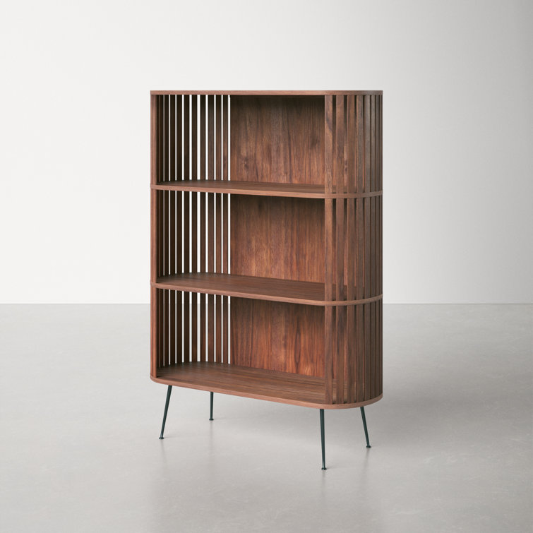 Henrich 41'' Walnut Mid-Century Modern Bookshelf with Steel Legs