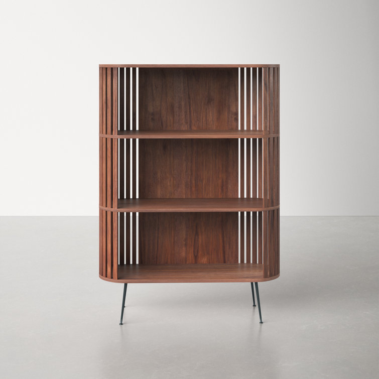 Henrich 41'' Walnut Mid-Century Modern Bookshelf with Steel Legs