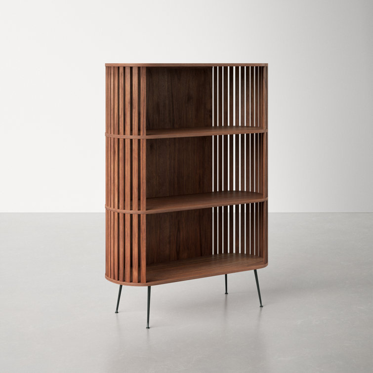 Henrich 41'' Walnut Mid-Century Modern Bookshelf with Steel Legs