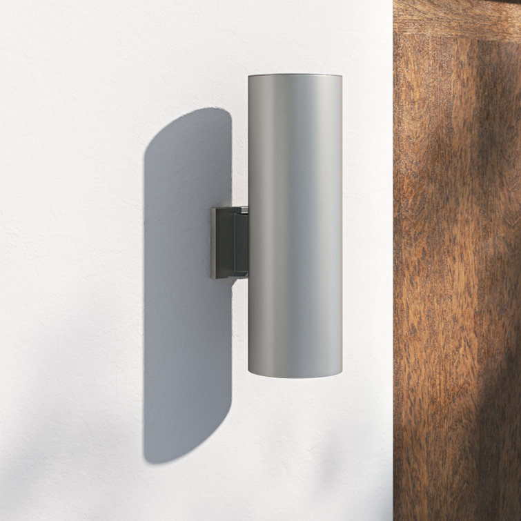 Tall Brushed Nickel Cylinder Outdoor LED Wall Light